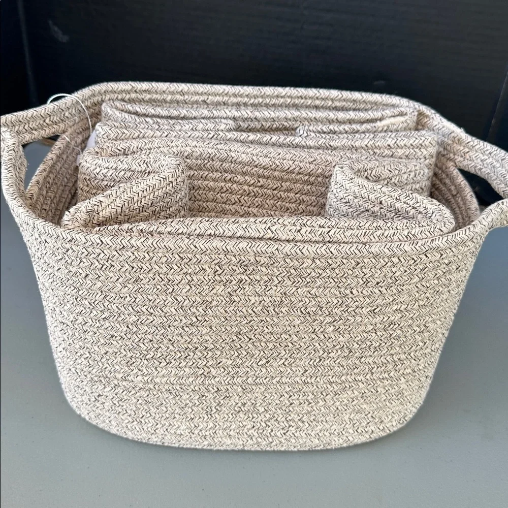New Elegant Tan Woven Storage Baskets - Set of 3